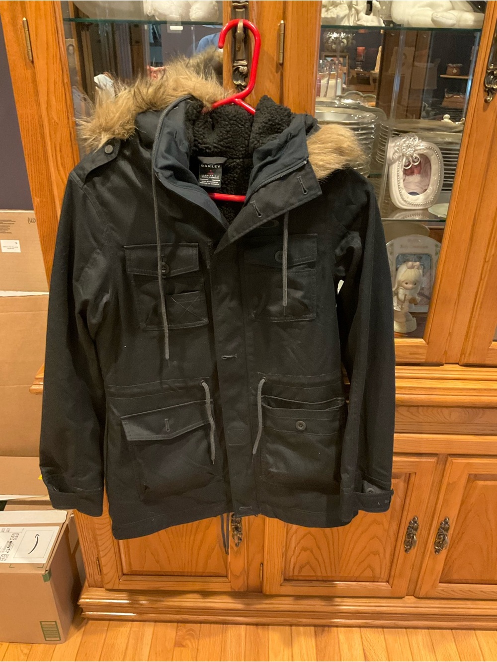 Oakley Black Military-Style Parka with Faux Fur Trim